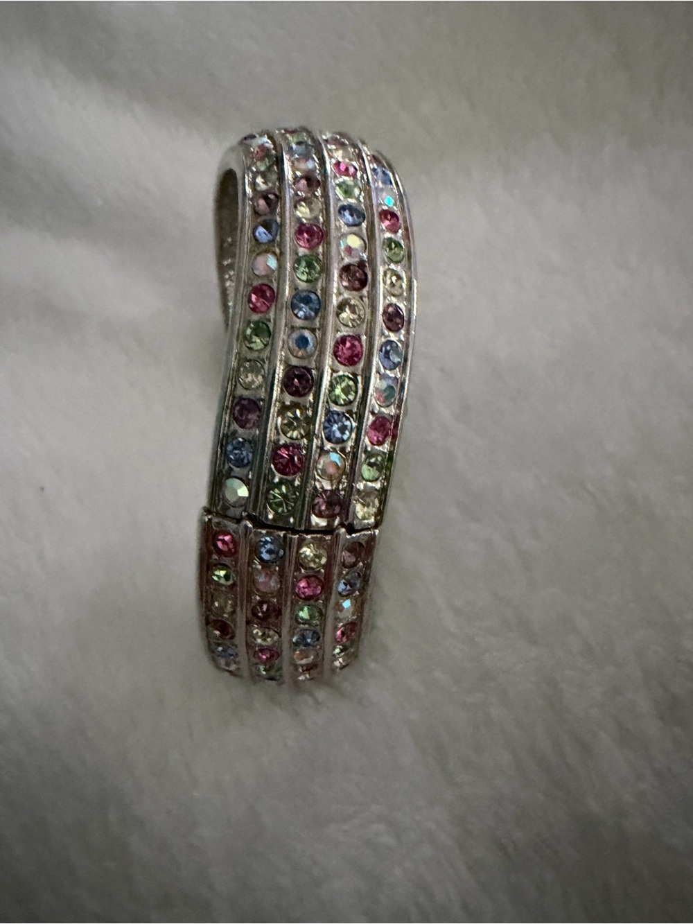 Multicolor Crystal Pavé Silver-Tone Women’s Cuff Watch Bracelet